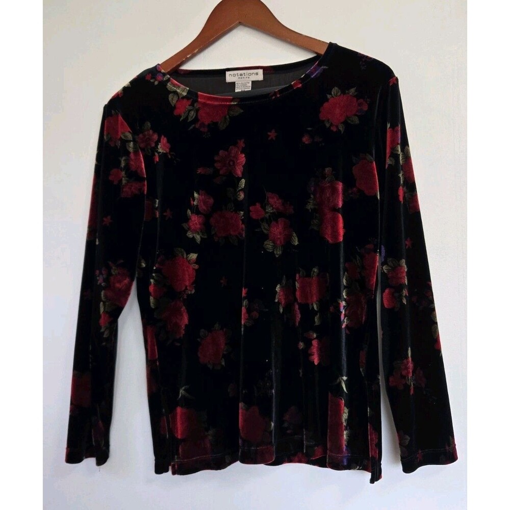 Notations Tunic Womens PM Blouse Roses Dark Floral Boho Whimsigoth Grunge Witchy
